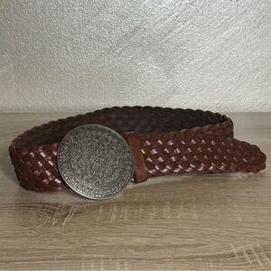 American Eagle Outfitters Women S/M Brown Leather Braided Wide Boho Belt